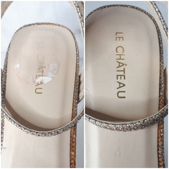 Le Chateau Sparkly Heels Gold Strappy Stiletto 8 - Picture 6 of 13